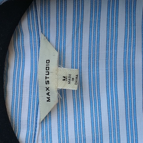 MAX STUDIO Blue White Striped Maxi Dress Button Up Belt Tie Size M - Picture 8 of 16